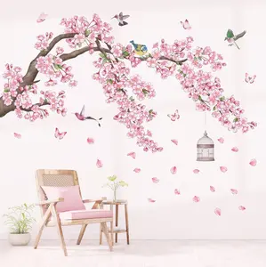 Cherry Blossom Flower Tree and Cage Branch Wall Decal Stickers 47.7"x24.7" Removable DIY Romantic Murals Peel and Stick Art Home...