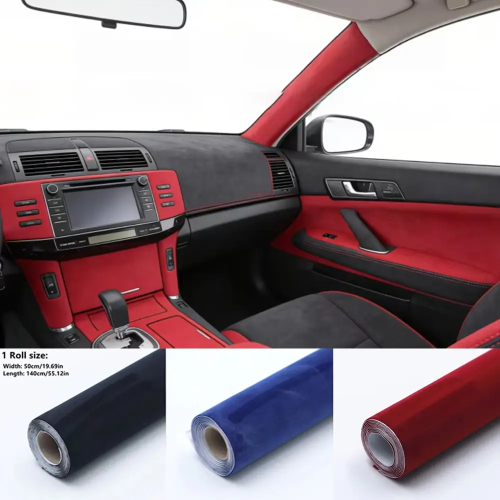 Luxury Car Interior Modification Self Adhesive Suede Fabric Wrap, Multi Color Stretch Suede Fabric Sticker For Car Steering Wheel, Center Console, Dashboard Interior Refurbishment