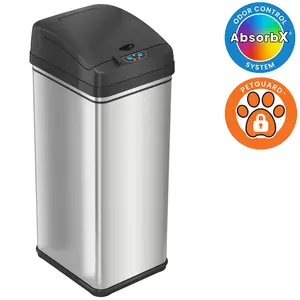 iTouchless 13 Gallon Motion Sensor Kitchen Trash Can with Lid and Odor Filter, Stainless Steel Rectangular Garbage Can with Lid for Home Office Work Bedroom Living Room Garage Store Restroom Large Capacity Slim Waste Basket Automatic Trash Can