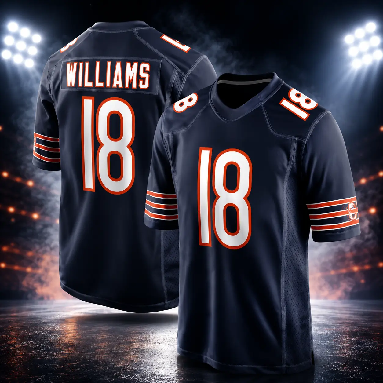 Caleb Williams Jersey #18, Chicago Football Jersey for Men & Women, Unisex Game Jersey, Navy Orange White Sports Shirt, Game Day Fan Apparel & Gift