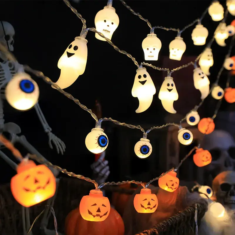 Halloween Decoration Led Light String Pumpkin Skull Head Eyeball Shaped Lamp String  Trick Or Treat Lantern Horror Halloween Day Plastic Box Electronic Ornaments