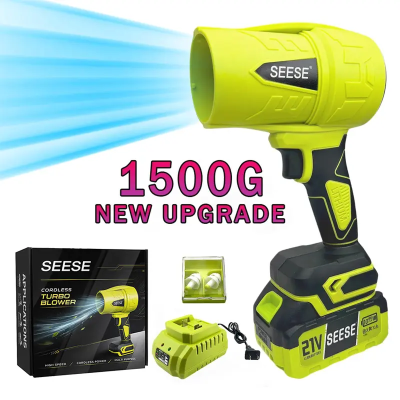SEESE Cordless Leaf Blower Violent TurboFan,BrushlessPureCopper Motor With Battery,CordlessTurbo Super Power AirDuster, Handheld PowerfulDryer for Car,Car Drying afterWash,SnowRemoval