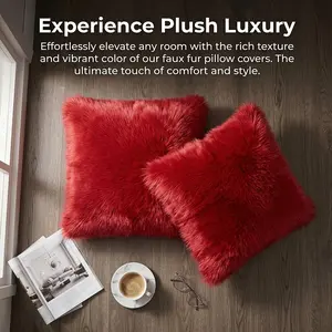 Modern Home Decor Faux Wool Pillow Covers, Soft Comfortable Skin-Friendly, Luxurious Wine Long Fur Cushion Cover for Bedroom Sofa