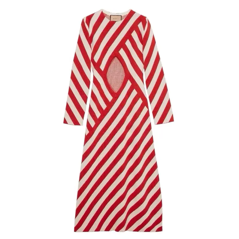 Gucci Cutout Striped Wool-Blend Maxi Dress from the Cosmogonie 2023 Collection. Size M