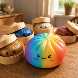 Shiny Soft Dumpling Set with Steamer, Stress-Relief Squeezing Dough, Mysterious Fidget Item for Slime & Novelty Toy Enthusiasts Ball Glitter Rainbow