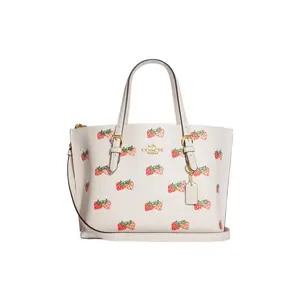 Coach Mollie Strawberry Print Tote Bag with Top Zipper and Double-Sided Leather for Women Fashion Tote Bag