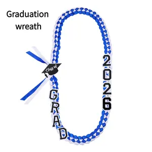 2026 Graduation Leis for Him Her - Hand-Woven Blue Braided Ribbon Lei with GRAD Letters & Cap Charm, Adjustable Graduation Money Lei with Safety Pins for Class of 2026 Graduation Ceremony Party Favors