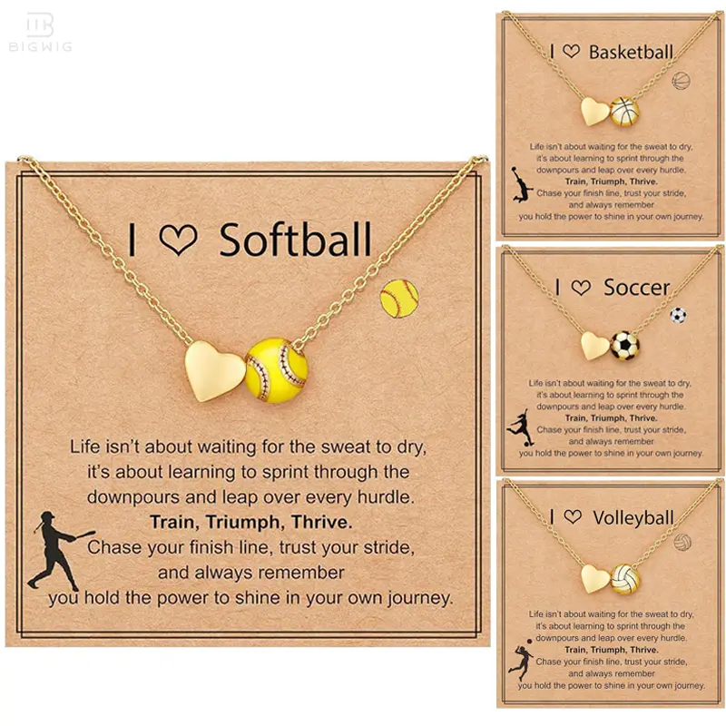 Softball/Soccer/Volleyball/Basketball Necklace for Girls Women, Sports Accessories Jewelry Gift for Teen Girls Senior Night, Birthday, Graduation Gifts with Message Card