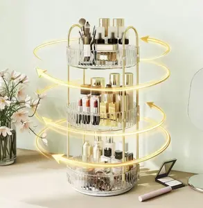 Large-Capacity 360° Rotating Makeup Organizer, Transparent Skincare & Perfume Cosmetic Storage for Vanity Countertops, Keep Beauty Products Neat and Accessible Multi-Tier