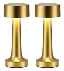 Cordless LED Gold Small Table Lamps Set of 2, Portable Rechargeable 4000mAh Battery Operated Desk Lamp, 3 Color Stepless Dimming for Restaurant, Bedside, Kids, Outdoor, Bar, Night Light, Gift