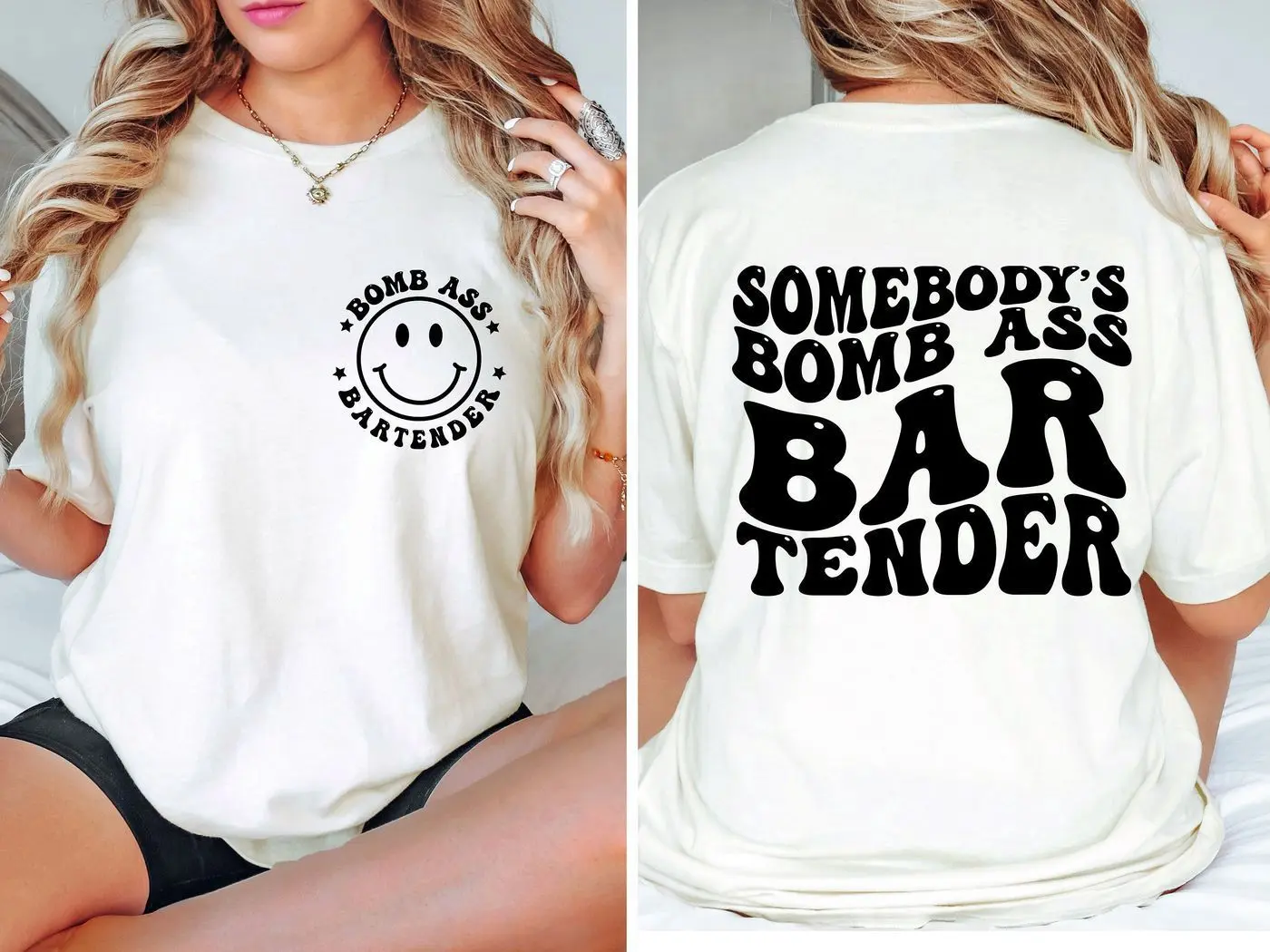 Somebodys Bomb Ass Bartender Shirt, Barista T-shirt, Bartender Sweatshirt, Words On Back Crewneck, Bartender Gift