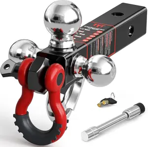 TYT Tri Ball Trailer Hitch Mount 2" Receiver - 3-in-1 Towing System w/ 2-5/16" 2" 1-7/8" Hitch Balls, Locking Security Pin, Tow Hook & Clevis Shackle - Heavy Duty for Trucks, RV, Boat Trailers