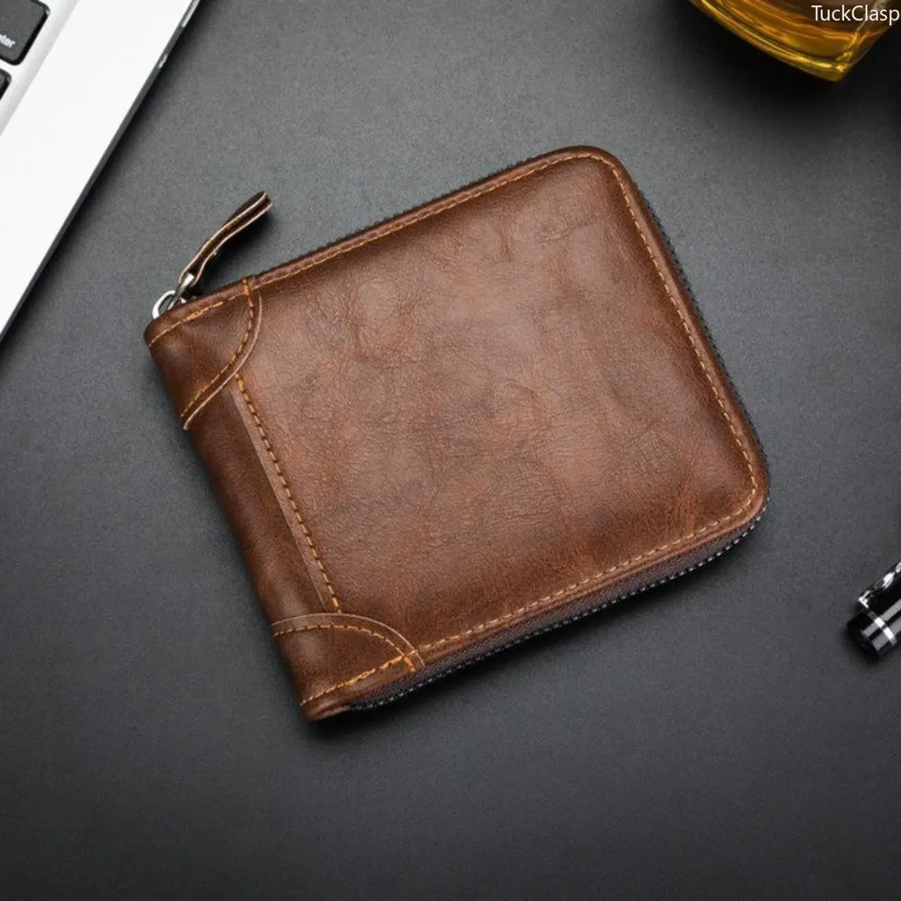 2026 New Men’s PU Leather Wallet, Retro Style Short Zipper Wallet with Card Holder and Coin Pocket, Compact Money Organizer for Everyday Use and Travel