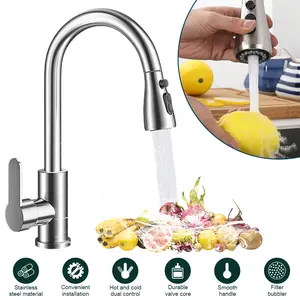 SummerVibes Waterfall Kitchen Faucet, High Arc Single Handle Pull Down Sprayer, Durable Steel Brushed Nickel Finish, Modern Home Improvement Kitchen Tap