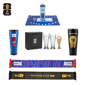 【FIFA WORLD CUP 2026 】Officially Licensed Merchandise,Game Day Essentials Set – Beer Mugs, Scarf, Squeeze Bottle & Whistle Cup | Perfect Gift for Fans