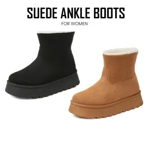 VIMISAOI Womens Platform Mini Boot Suede Ankle Boots Foam Insole Anti Slip Fleece Lining Faux Fur Fuzzy Booties Comfortable Cushion Boots