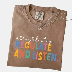 Comfort Colors Alright Stop Regulate And Listen T-Shirt, Special Education Teacher Graphic Tee, New SPED Teacher Shirt, Cute Teacher Top, Gift for Educators