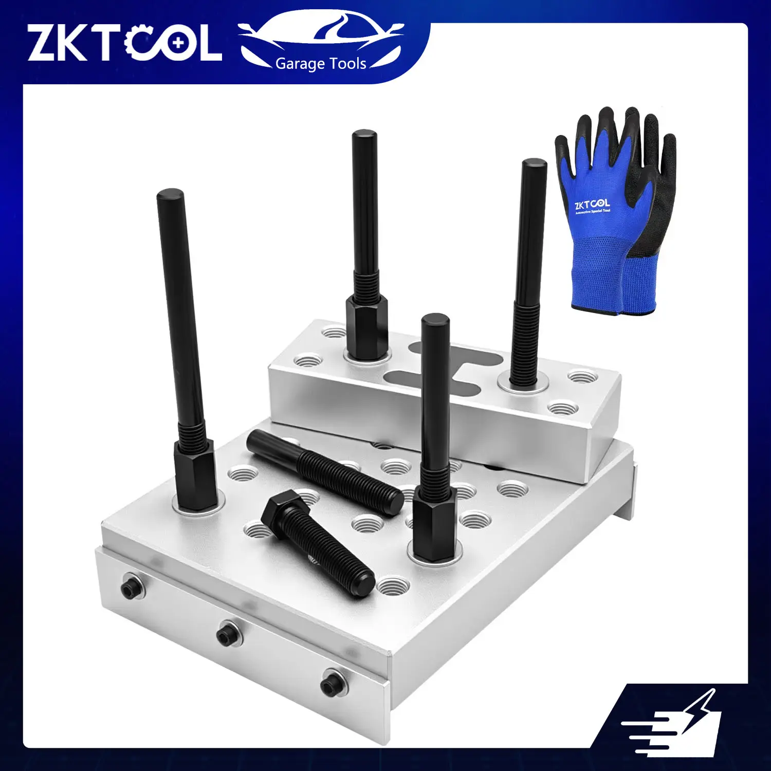 ZKTOOL Universal Drill Press Support Block Plate Tool Set Kit, 30 Ton Hydraulic Shop Press Plates – Bearing and Bushing Repair Removal Installation, Includes Open-End Wrench, Hex Wrench, and Gloves.