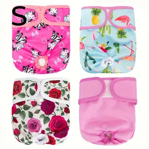 4pcs Pet Soft Dog Diapers for Female Dogs - Reusable Dog Panties with Cute Animal & Floral Patterns, Adjustable Straps, Breathable Design for Puppies & Adult Dogs, Dog Diaper, Playful Dog Design, Comfortable Fit