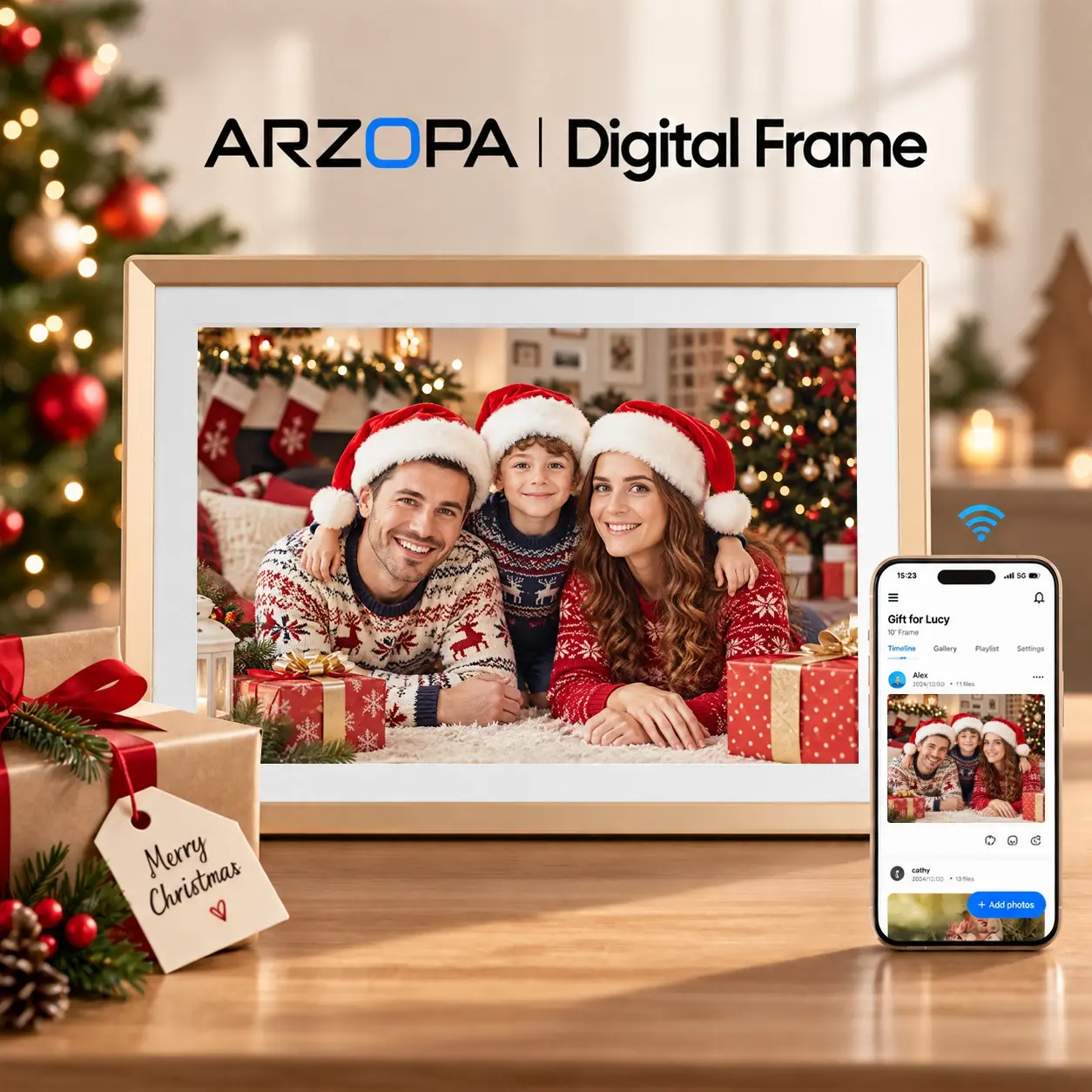ARZOPA Digital Frame | 10.1''/14''/15.6'', 32GB, Free Unlimited Cloud Storage, Touchscreen,  Photos/Live/ Video Supported, Digital Picture Frame, Auto Rotate, Gift Idea, Christmas Gift, Birthday Gift, Gift for Grandparents