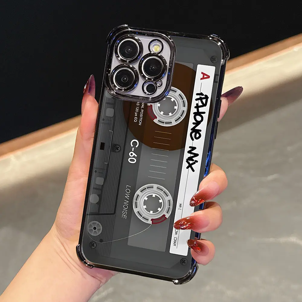 Applicable to Apple series.A Luxurious And Stylish Retro Cassette-Themed Phone Case Designed for Various for iphone Models, Featuring a Black Border And a Transparent Back for Drop Protection, Cassette Ph, Iph Mini Cassette Case, Phone Cover, Phone Cases,