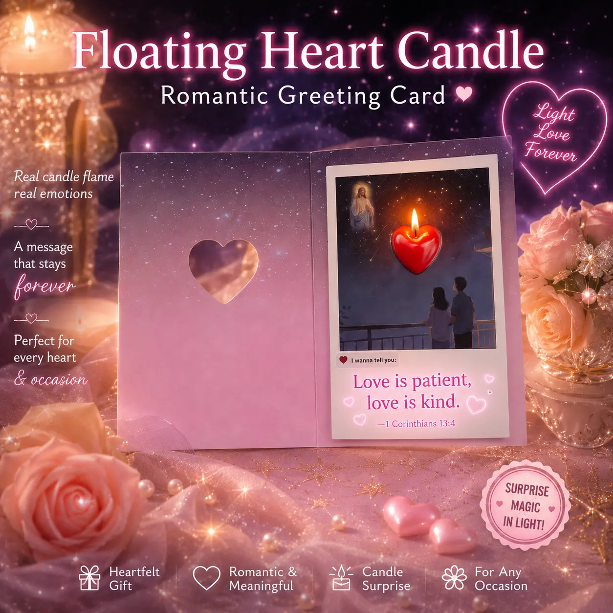 Handcrafted Paper Love Magic Reveal Greeting Card - Includes Candle with Burning Heart, Water Reveal Secret Message, Premium Keepsake Gift for Couples, Special Events
