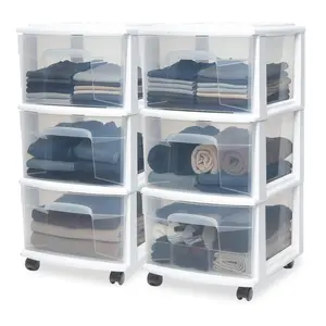 Homz Plastic 3 Drawer Medium Storage Tower, Clear Drawers/White Frame (2 Pack)