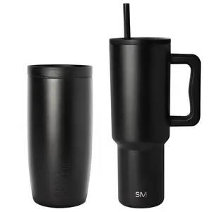 Simple Modern Bundle | 16oz Signature Voyager Insulated Coffee Tumbler with 360° Lid and Ceramic Lining & 40oz Trek Tumbler with Handle and Straw Lid | Vacuum Insulated Stainless Steel, Reusable, Cupholder Friendly