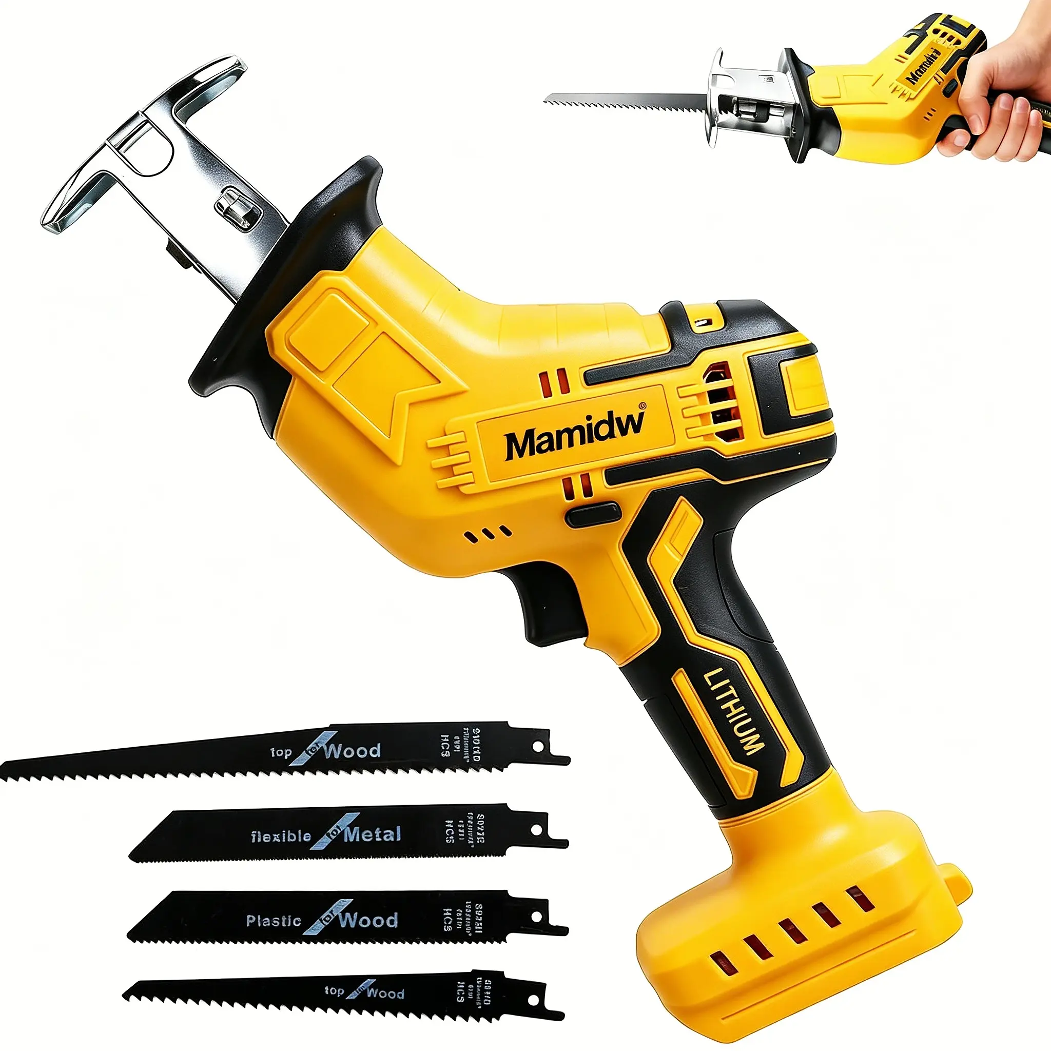 Cordless Reciprocating Saw for DeWalt 20V (No Battery) - Battery Powered Saws, Cordless Cutting Machine, 0-3500 SPM Variable Speed, Easy Blade Change, 4 Wood/Metal Blades, Wood Cutting Tool, LED Light, for DIY Enthusiasts