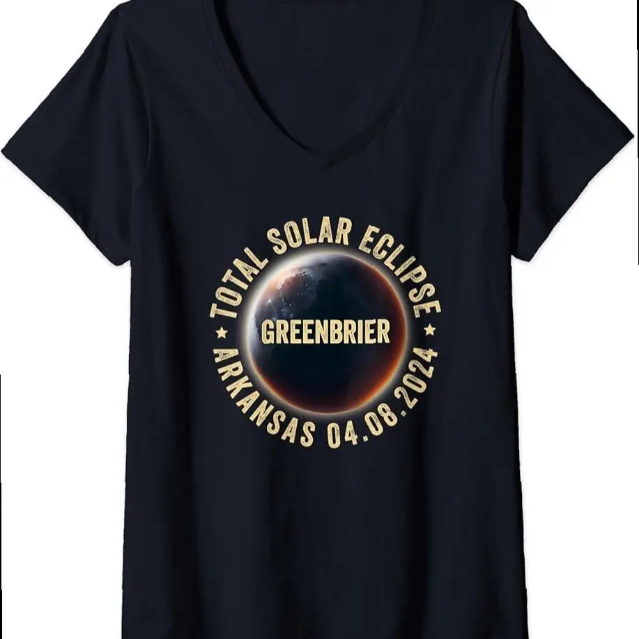 Womens Greenbrier Arkansas Total Solar Eclipse 04 08 2024 Astronomy V-neck T-shirt