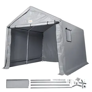 VEVOR Outdoor Storage Shed, 10x 10 ft Portable Storage Tent with Roll-up Door, Waterproof Canopy Shed Shelter, Heavy Duty Frame, Patio Garage Carport for Motorcycle, Lawn Mower, Bike, Grey