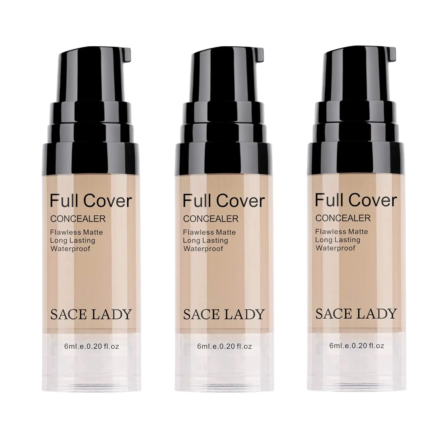 SACE LADY 3-Pack Liquid Concealer, Full Coverage & Waterproof Creamy Formula for Dark Circles and Uneven Skin Tone, Moisturizing Long-Lasting Wear with Flawless Matte Finish, Light Natural, 20 Ml, Blemishes Treatment, Flawless Base, Bright Undereye, Cetyl