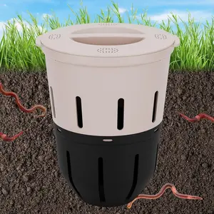 Inground Worm Composter 3.3 Gallons Outdoor Underground Worm Farm, Garden Worm Compost Bin for Kitchen Food Waste, Black+Gray (10.7x10.7x13Inch)