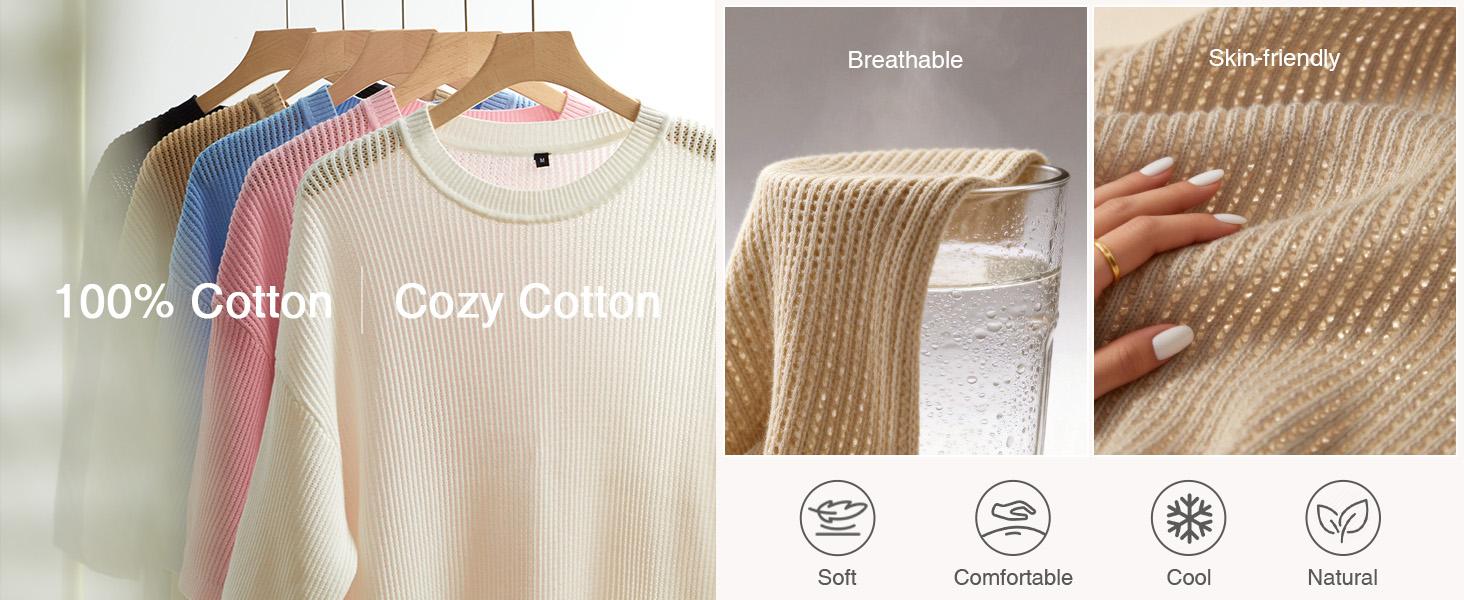 Arach&Cloz Womens 100% Cotton 3/4 Length Sleeve Sweater Crochet Tops Shirts Casual Blouses Resort Wear Summer 2026