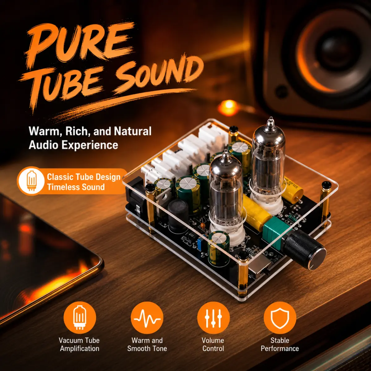 3-Sound Mode Tube Preamp – Bass/Treble Adjustable HiFi Prestage, Studio-Quality Audio Processor for Music Lovers