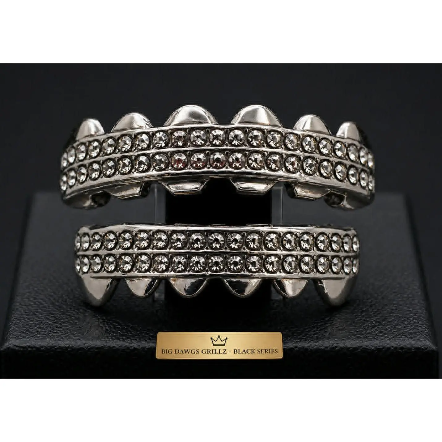 Gun Metal Upper & Lower Teeth Grillz Set Hematite Diamond Series