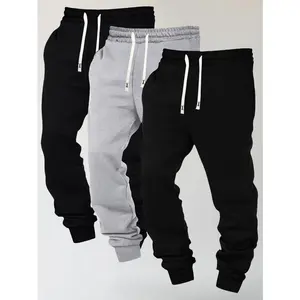 3pcs Men's Sweatpants Casual Sweatpants Solid / Plain Outdoor Fitness Running Daily Hundred Elastic Waist Drawstring Pants Men's Cuffed pants