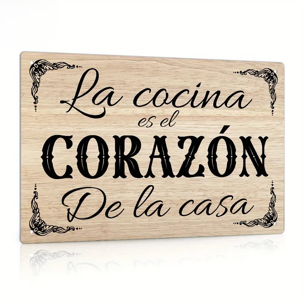 1pc Decorative Spanish Vintage Metal Tin Sign - Wall Hanging Plaque, La Cocina Es El Corazón De La Casa, Farmhouse Kitchen Wall Accent, Home Decor Products, Perfect Gift for Housewarming & Kitchen Lovers, Indoors Decor, Wall Metal Plaque