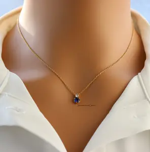18K Gold Plated September Sapphire Birthstone Pendant Necklace – Elegant Jewelry Gift for September Birthdays