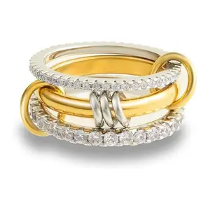 Statement Multi Ring Mixed Metals Stack - Cubic Zirconia Two-Toned Stacking Jewelry girlfriend gift