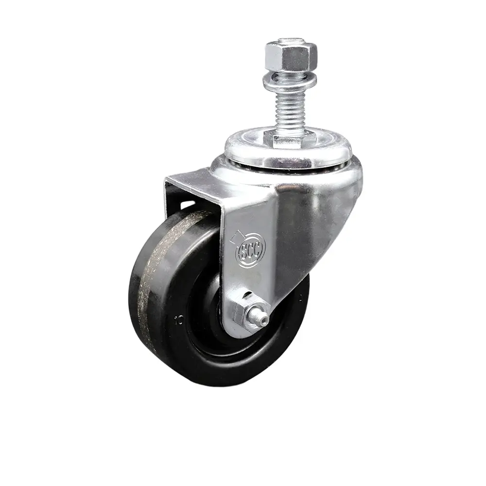 212 MAIN Industrial Phenolic Swivel Wheel - 3x1.25 in. Black Ball Bearing, 12 mm Metric Threaded Stem Mount, High Resistance to Impact Damage, Resistant to Most Chemicals and Oils Furniture Moving Wheel, Swivel Wheels