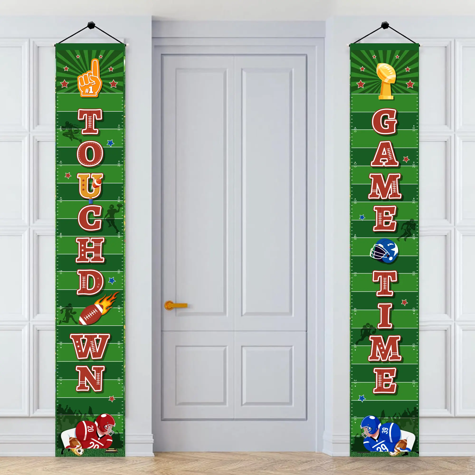 Football Party Porch Banner, 2 Pcs Football Porch Sign Banner Set - Football Door Banner, Football Porch Banner & Football Banners for Front Door, for Football Birthday Party Decorations Supplies