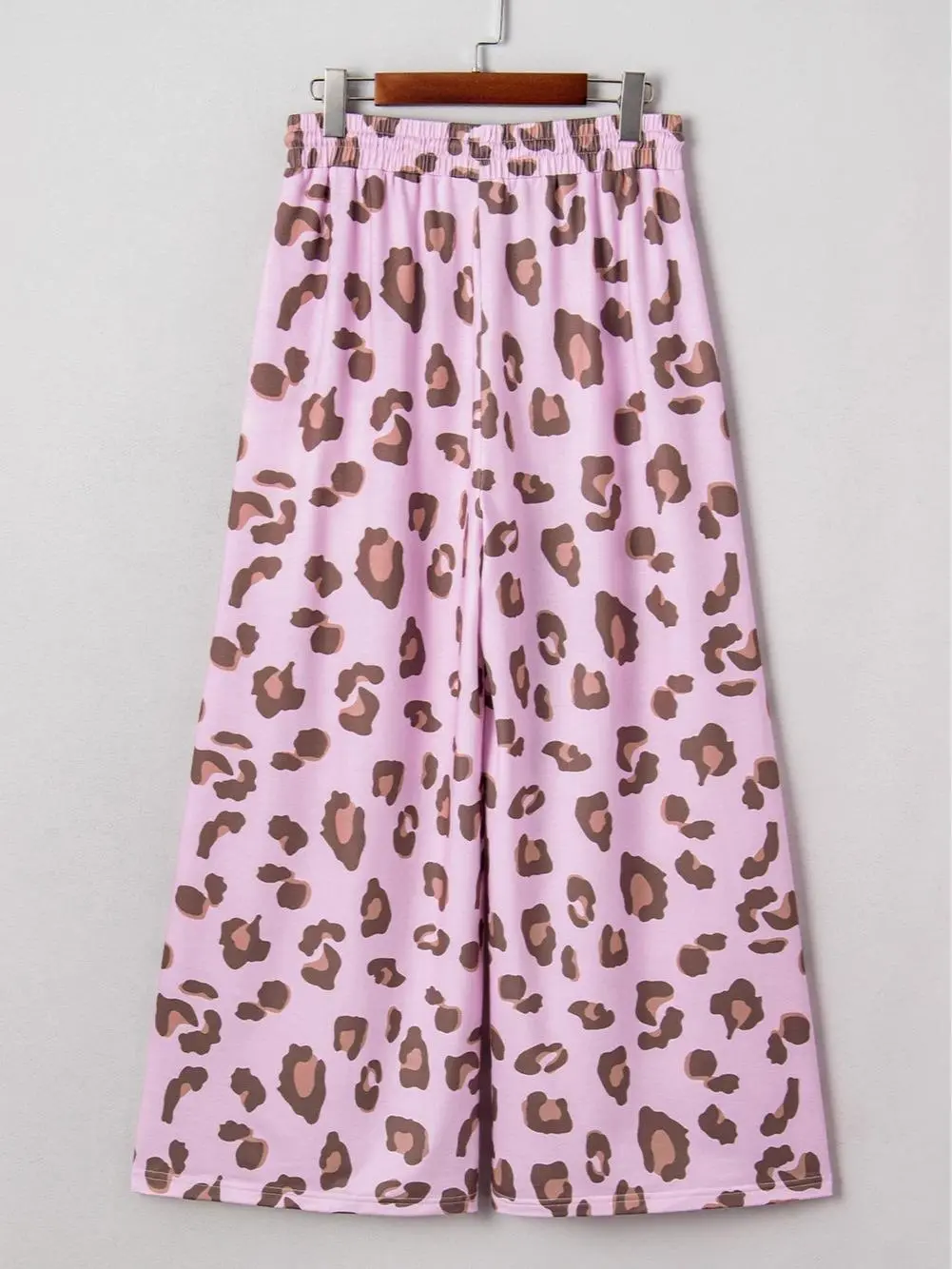 Women’s Pink Leopard Print Wide Leg Pants with Elastic High Waist & Drawstring, Casual Lounge Trousers for Vacation, Weekend Outfits, Beach Trips & Everyday Streetwear Adjustable Bottoms