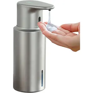 Touchless Automatic Liquid Soap Dispenser, 480ml 304 Stainless Steel Rechargeable, 3 Adjustable Liquid Levels IPX7 Waterproof for Kitchen Bathroom