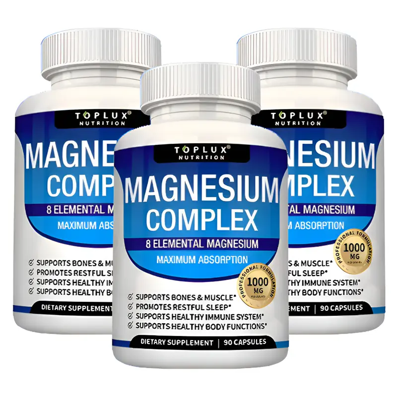 3 Bottles of Magnesium Complex 7 Elemental - Magnesium Glycinate, Citrate, Malate,Taurate,Complete Chelated Mineral Supplement for Easy Absorption for Bones, Sources  Men Women Bone Muscle Sleep Immune Support Nature Decent Fitness Dietary Supplement