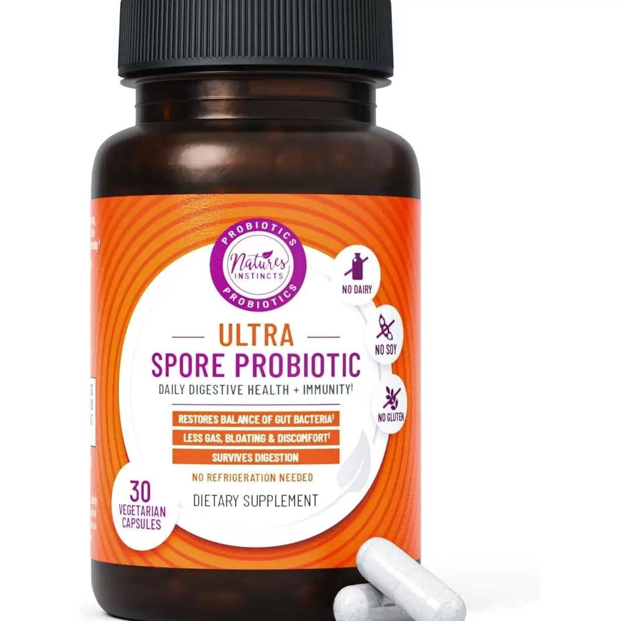 Ultra Spore Probiotic with Live Strains | Daily Soil Based Probiotic for Digestive Support & Gut Health | Soy-Free, Dairy-Free, Gluten-Free, Non-Refrigerated Probiotics, 30 Capsules