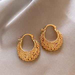 2026 retro hollow pattern basket ear buckle fashion personality light luxury temperament earrings versatile exquisite high-end earrings women's ear buckle earrings stud earrings