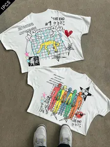 Men's Abstract Print Crop Tee, Casual Loose Short Sleeve Round Neck T-shirt for Summer, Men's Top for Daily Wear, Tropical, Casual Streetwear Tops