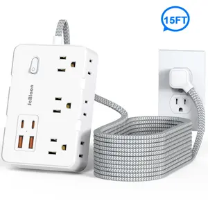 Wall Mountable Surge Protector, Power Socket Extender, Multi Plug Outlet, 6 Widely Outlets & 4 USB Ports (2 USB C), 2-Side Extender, 15ft Flat Cord for Travel, Office, Dorm, Home