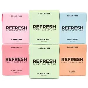 Refresh Gum Sampler Variety Pack Sugar Free Chewing Gum - Xylitol, Plant Based, Vegan & Non GMO Organic Natural, Synthetic Free